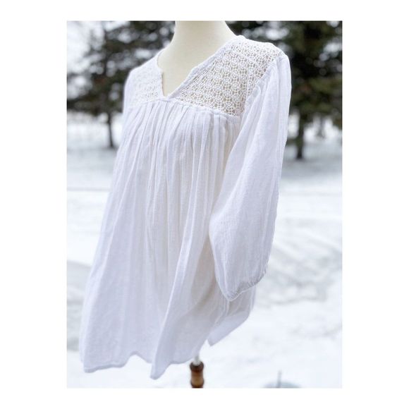SOLD Vintage 90s Boho Peasant Top Balloon Sleeve Crotchet Collar 100% Cotton - Picture 8 of 11